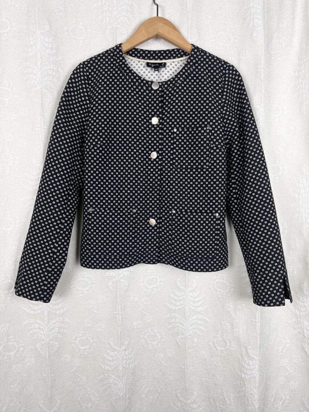 Agnes B. Paris ribbed lightweight jacket black & cream mini flower print flawed